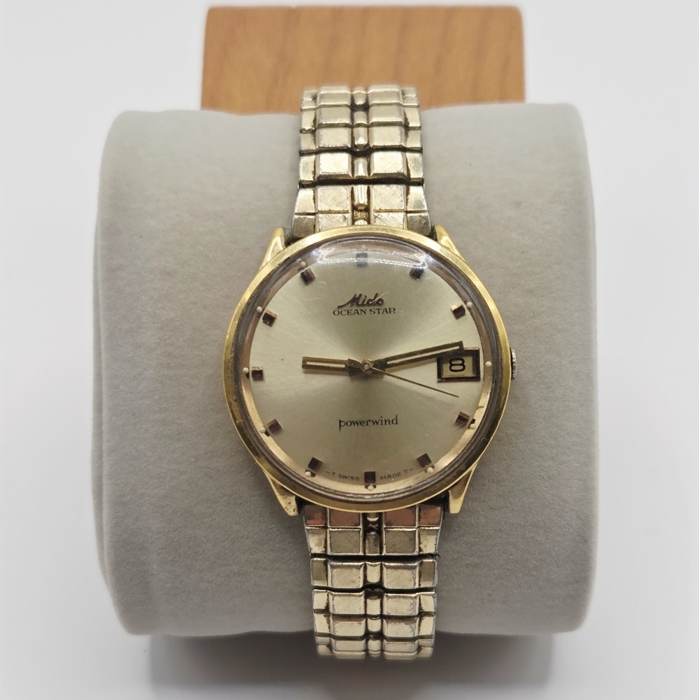 Vintage Mido Ocean Star Powerwind Watch Gold  Electroplated 001.5 35mm Working